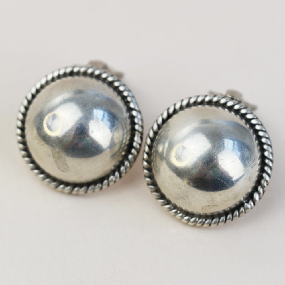 Large sterling silver stud clip on earrings , statement 90s vintage jewelry - Picture 6 of 7